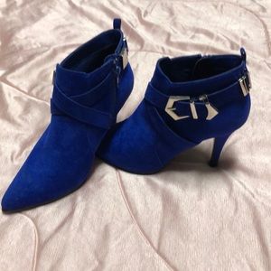 Blue Suede Silver Buckle Heels